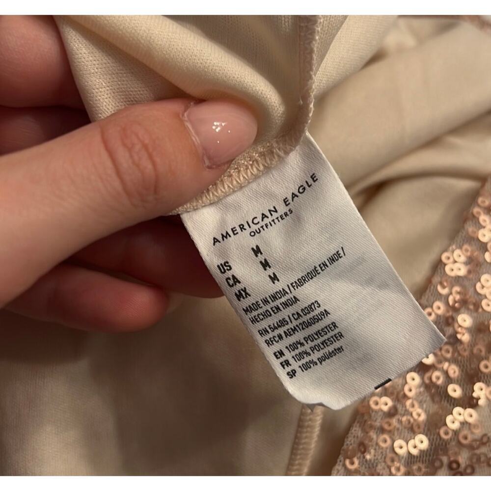 American Eagle Rose Gold Pink Sequin Cowl Neck Blouse Tank Top Sz M - Picture 5 of 5